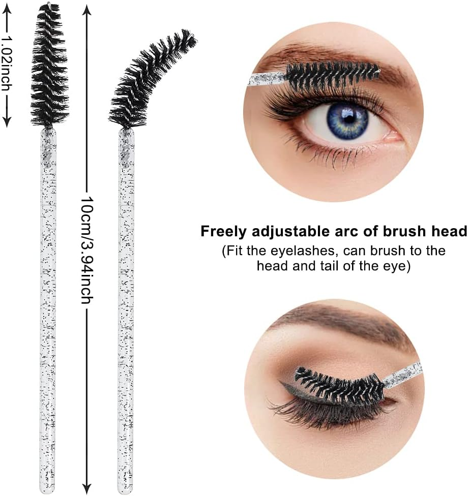 SWKJ 60 PCS Disposable Eyelash Brushes, Spoolies Eyebrow, Mascara Wands Applicator Lash Brushes Castor Oil Brush Cosmetic Makeup Tools(Crystal-Black) image number 4