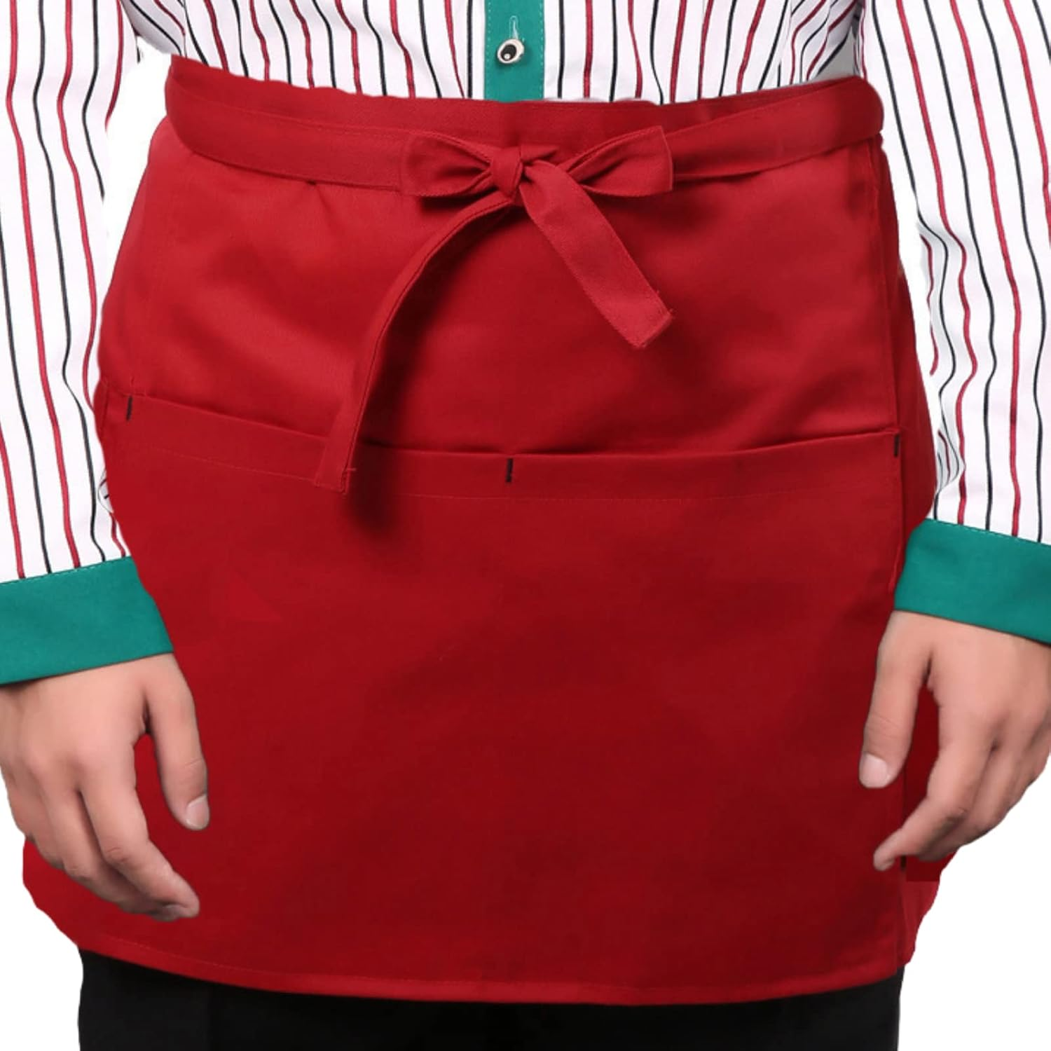 XUNQUCOM Unisex Waist Apron Waiter Short Apron Kitchen Cooking Waist Serving Apron with 2 Large Pockets and 1 Small Pen Pockets