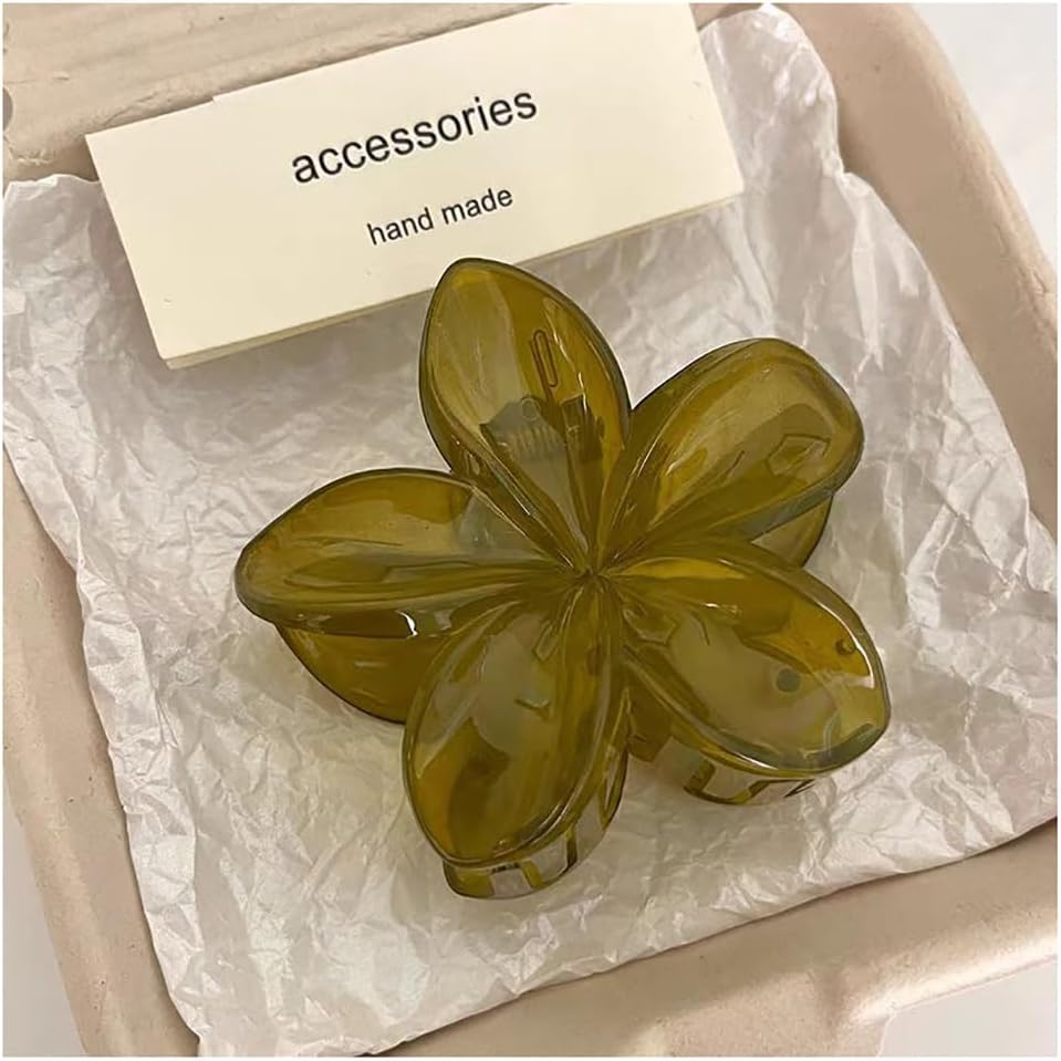 Rockreyoa Hawaiian Plumeria Flower Claw Clips, Pack of 2, Leopard Plumeria Flowers Hair Clips, Flower Hair Accessories for Women, Hawaiian Claw Clip, Non-Slip Hair Clip, Strong Hold, Fruit Green