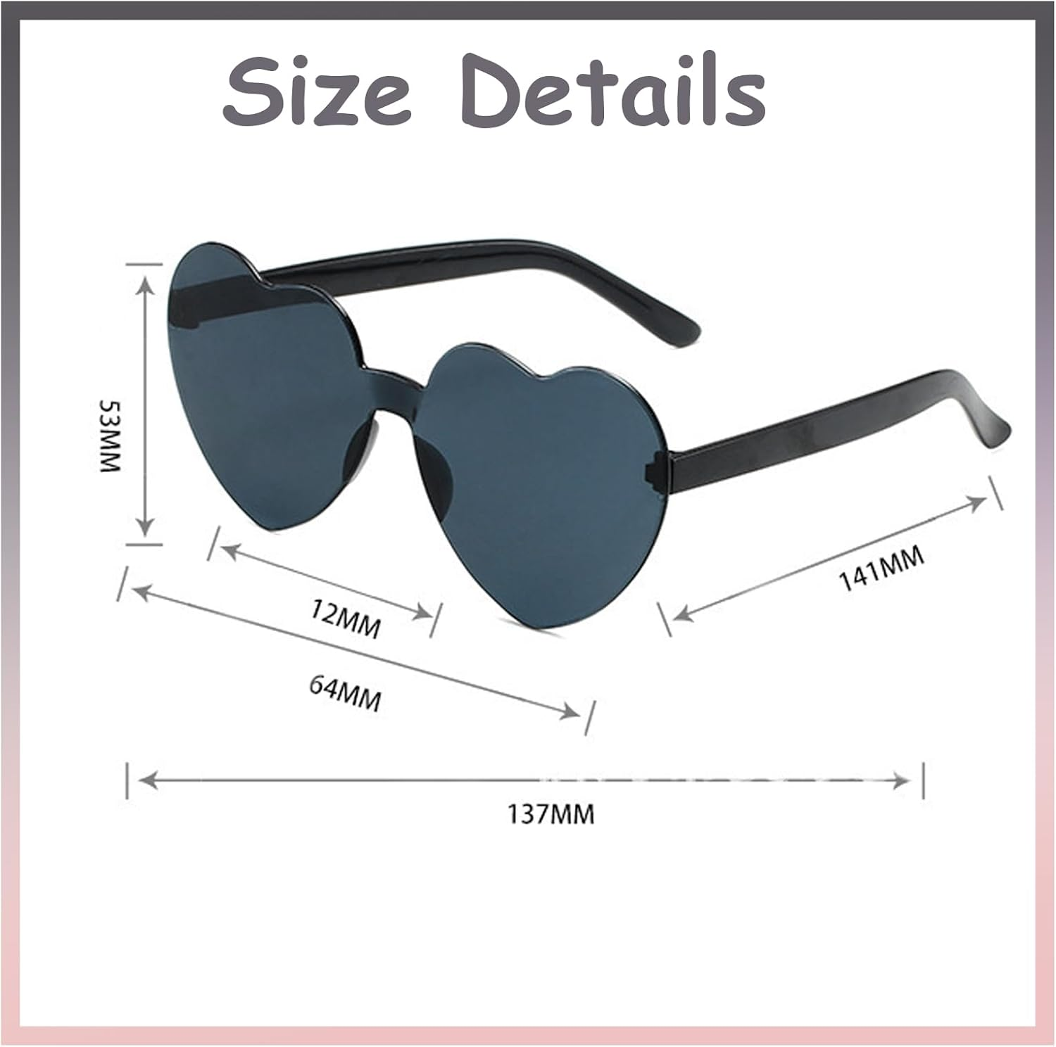 Jotia Heart Sunglasses, Heart Shaped Sunglasses for Women Rimless Transparent Candy Color Heart Glasses Funny Party Glasses Colorful Glasses image number 5