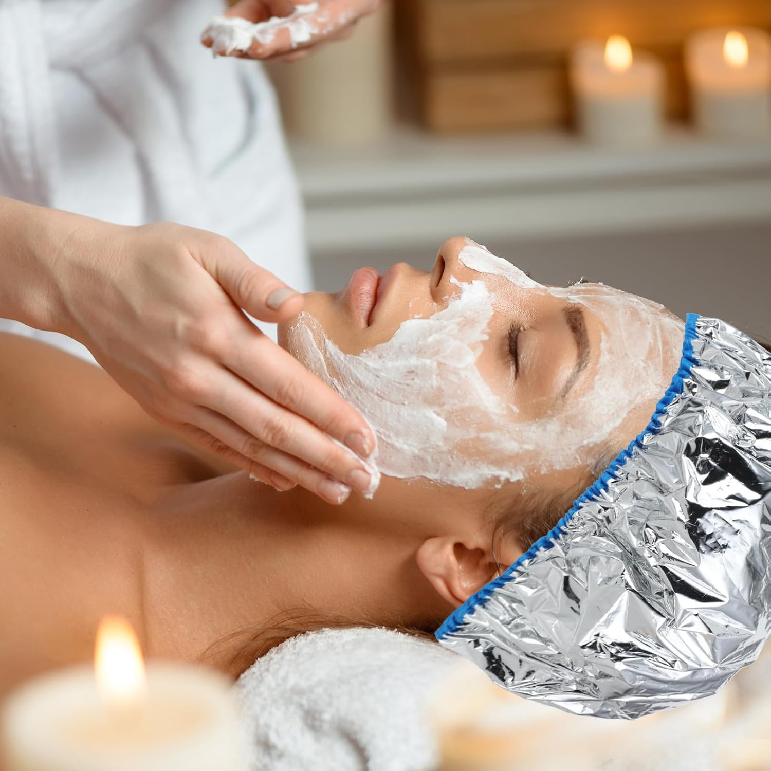 2 Pcs Deep Conditioning Hair Cap Aluminum Foil Heat Cap for Deep Conditioning Thickened Reusable Hair Shower Cap for Hot Oil Treatment Processing Caps for Hair Dyeing Home Salon Use image number 4