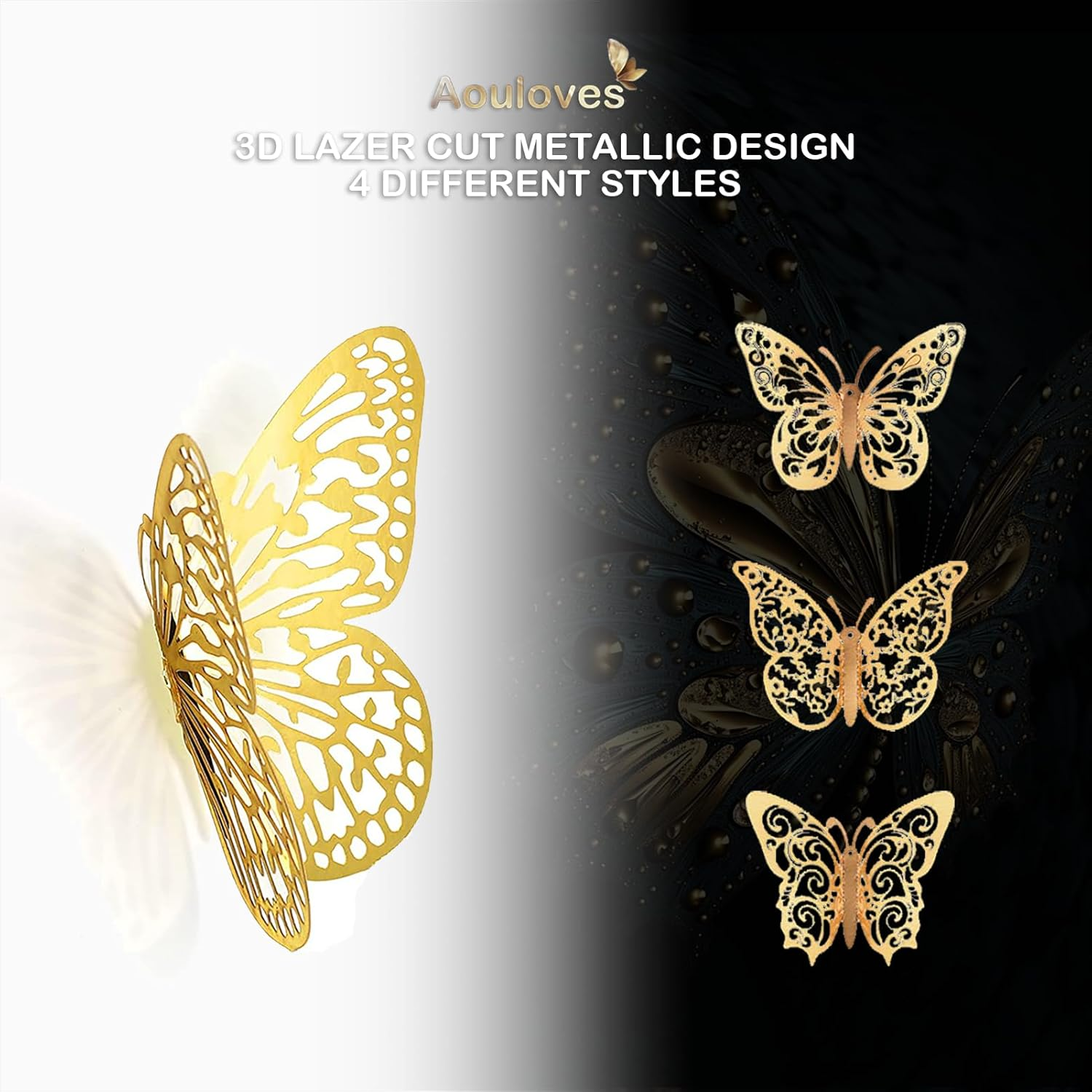 72Pcs 3D Butterfly Wall Decor Stickers, Gold Butterfly Decorations 3 Styles,Butterfly Decorations Butterfly Party Cake Decorations 3D Butterfly Stickers Decals for Girls Kids Baby Bedroom (Gold)