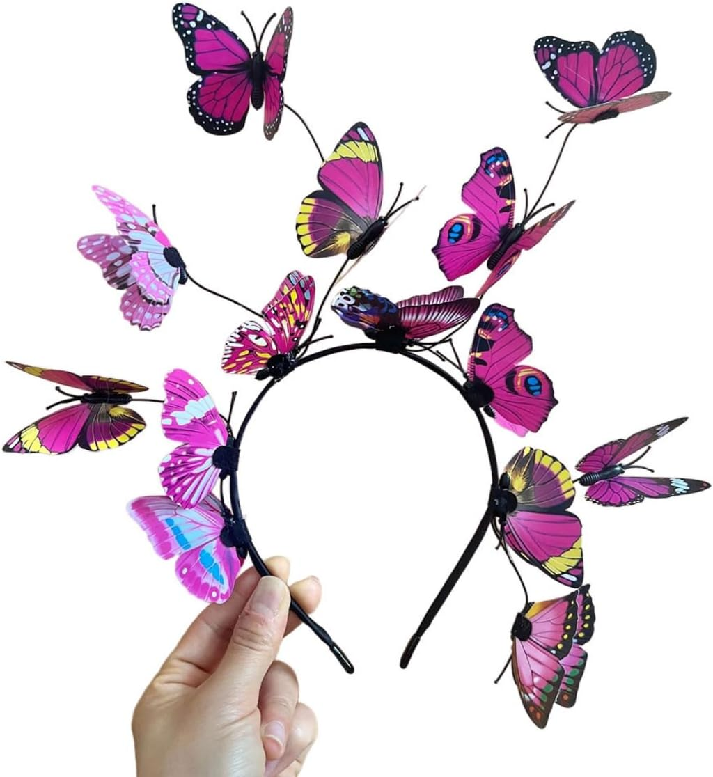 Costume Bay Butterfly Headband Hair Accessory Floral Headband Cute Headwear Hair Ornament Colorful Band Whimsical Hair Jewelry Butterfly Motif Trendy Nature-Inspired (Pink, ONE) image number 2