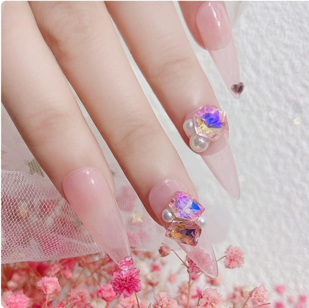 PTGMH 140 Pcs Crystals Rhinestones Set Nail Gems Pink Rhinestones Iridescent Clear Crystals Shiny Sharp Bottom Aurora 3D Nail Charms Nail Decorations for Nail Designs (Colorful) image number 4