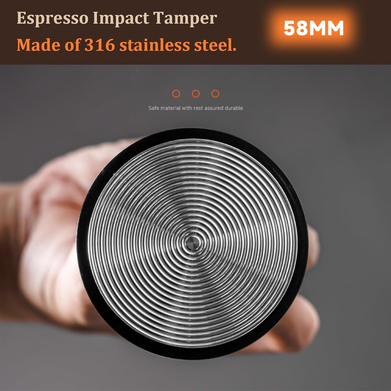 Bamynoir 58Mm Espresso Tamper,Impac Coffee Tool Espresso,Compatible Withe61, Flair 58, ECM Etc.Portafilter 58Mm,30Lb,316 Stainless Steel. (58MM Black) image number 4