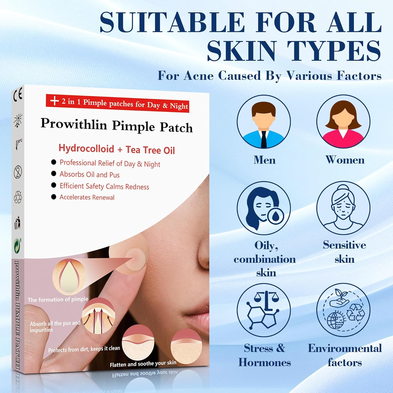 Prowithlin Pimple Patches, Invisible, Fast Absorbing Patch Acne for Day & Night Use, Acne Patch for Skin Care Clearer, Gentle Hydrocolloid Patches Acne, 252 Count, 2 Size（10Mm & 12Mm） image number 1