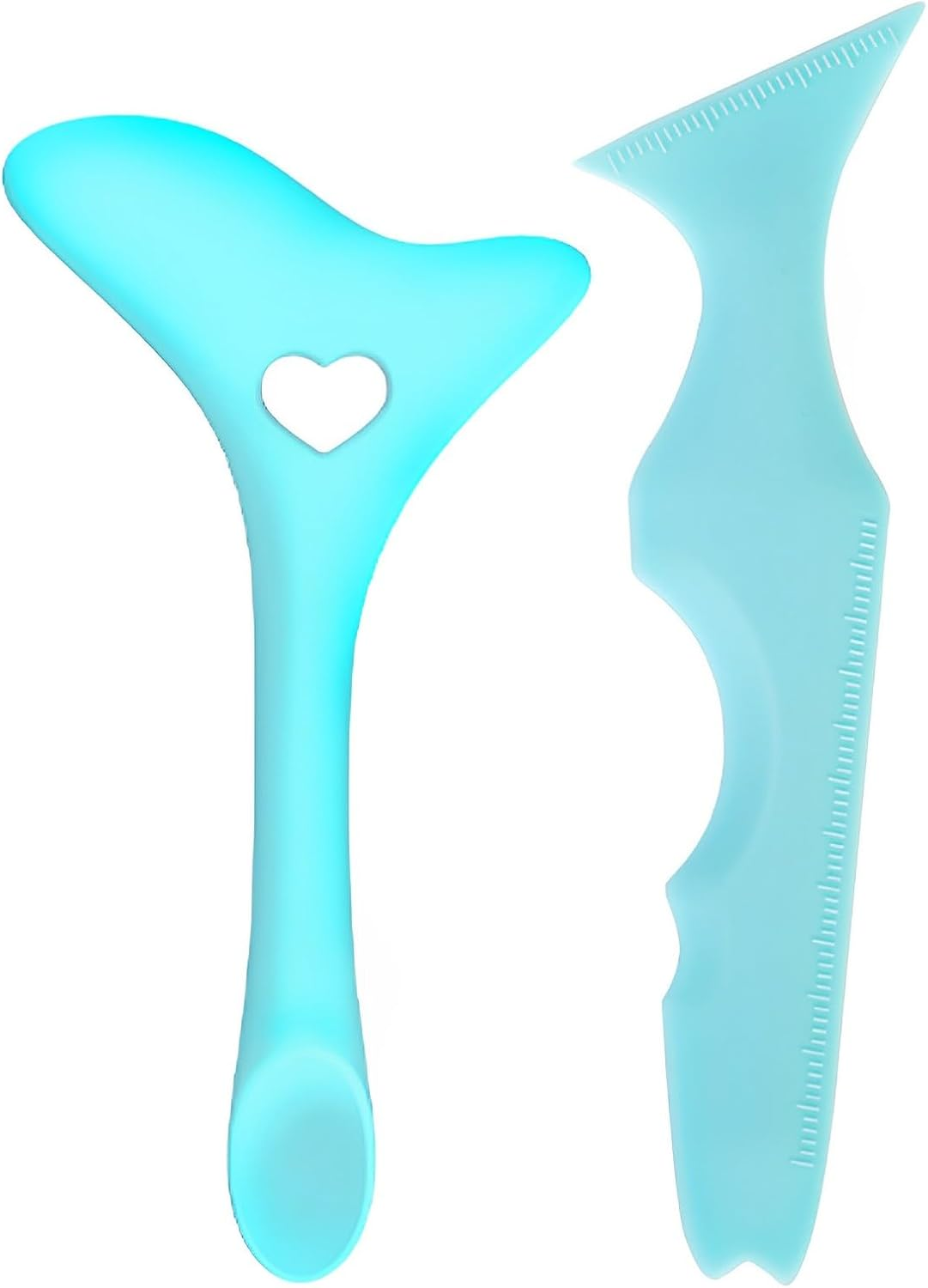 Ysuovuf 2Pcs Eyeliner Stencils, 5 in 1 Silicone Winged Tip for Eyebrows Eyelashes Lip Line Aid, Mascara Shield and Applicator Pads, Silicone Eye Makeup Tool Set for Beginners, (BLUE)