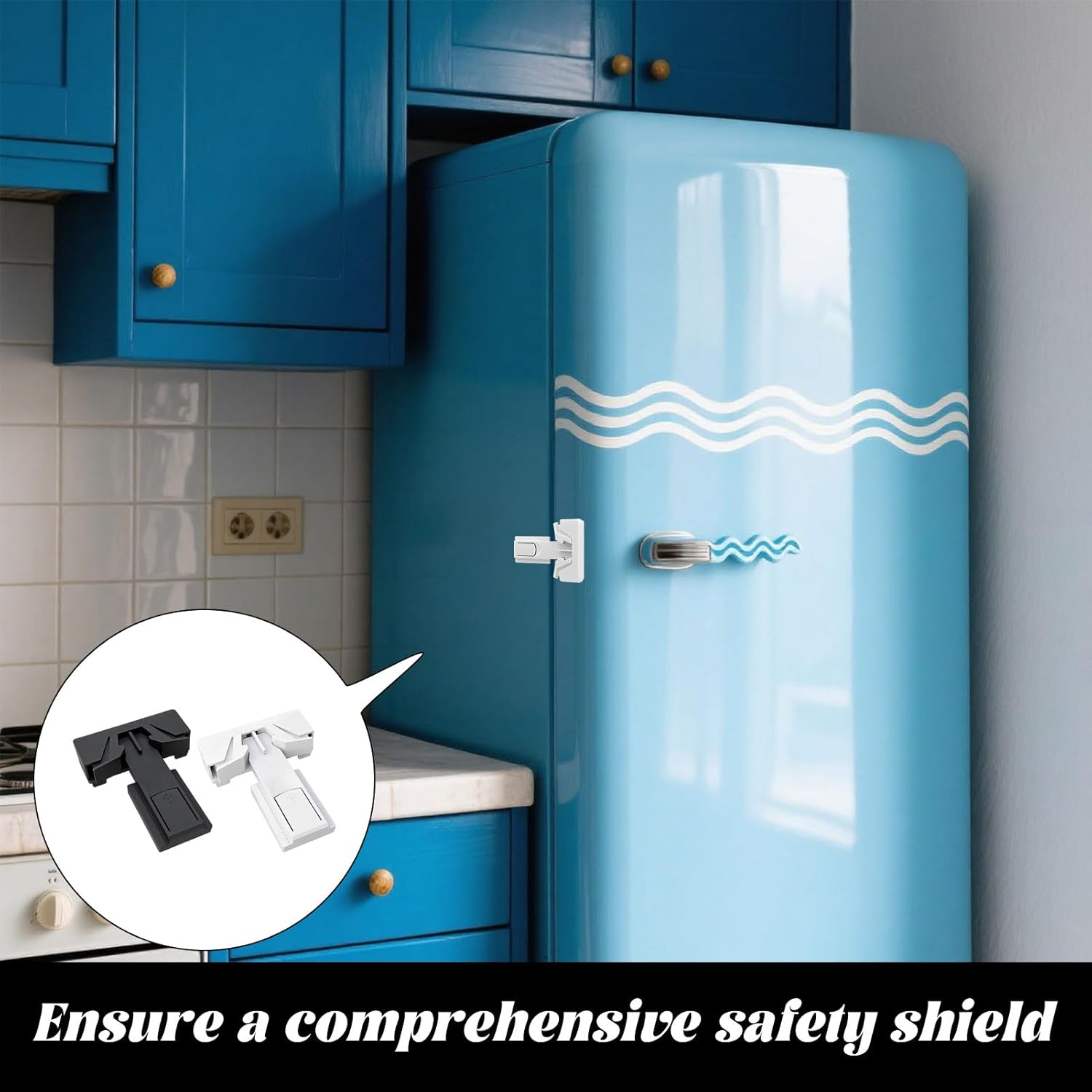 Refrigerator Fridge Lock, 4Pcs Fridge Latch, Fridge Freezer Door Lock, Refrigerator Freezer Door Lock for Kids and Aging Seals, 3M Adhesive No Tools Required and Easy Installation image number 3