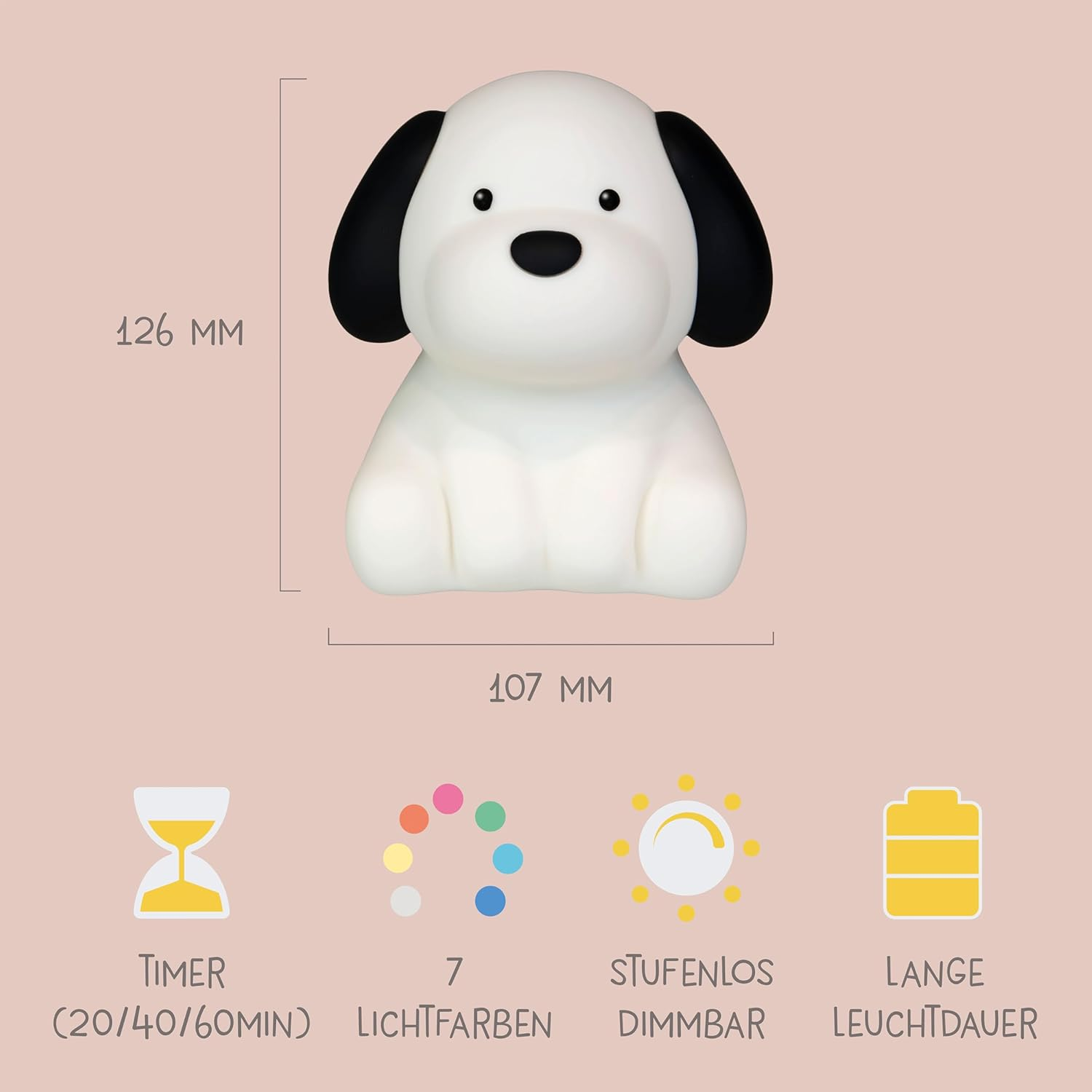 Megalight Benny Beagle Kids Night Light RGB Color Changing Timer Baby Night Light Warm White Battery Sleep Aid Dimmable Nursing Light Lamp image number 3