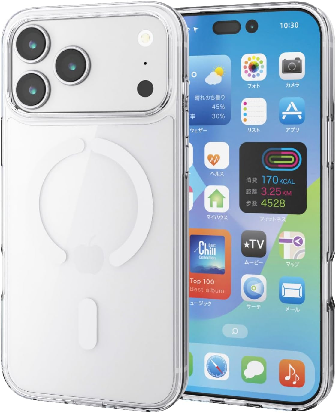 Elecom PM-A25DMAG02WH Iphone 17 Pro Max Case Cover, Clear, Shockproof, Shock-Absorption, Magnet, Hybrid, Thermoplastic Polyurethane (TPU), Wireless Charging, 4 Corner Air Cushion, Back Hardness, 5H