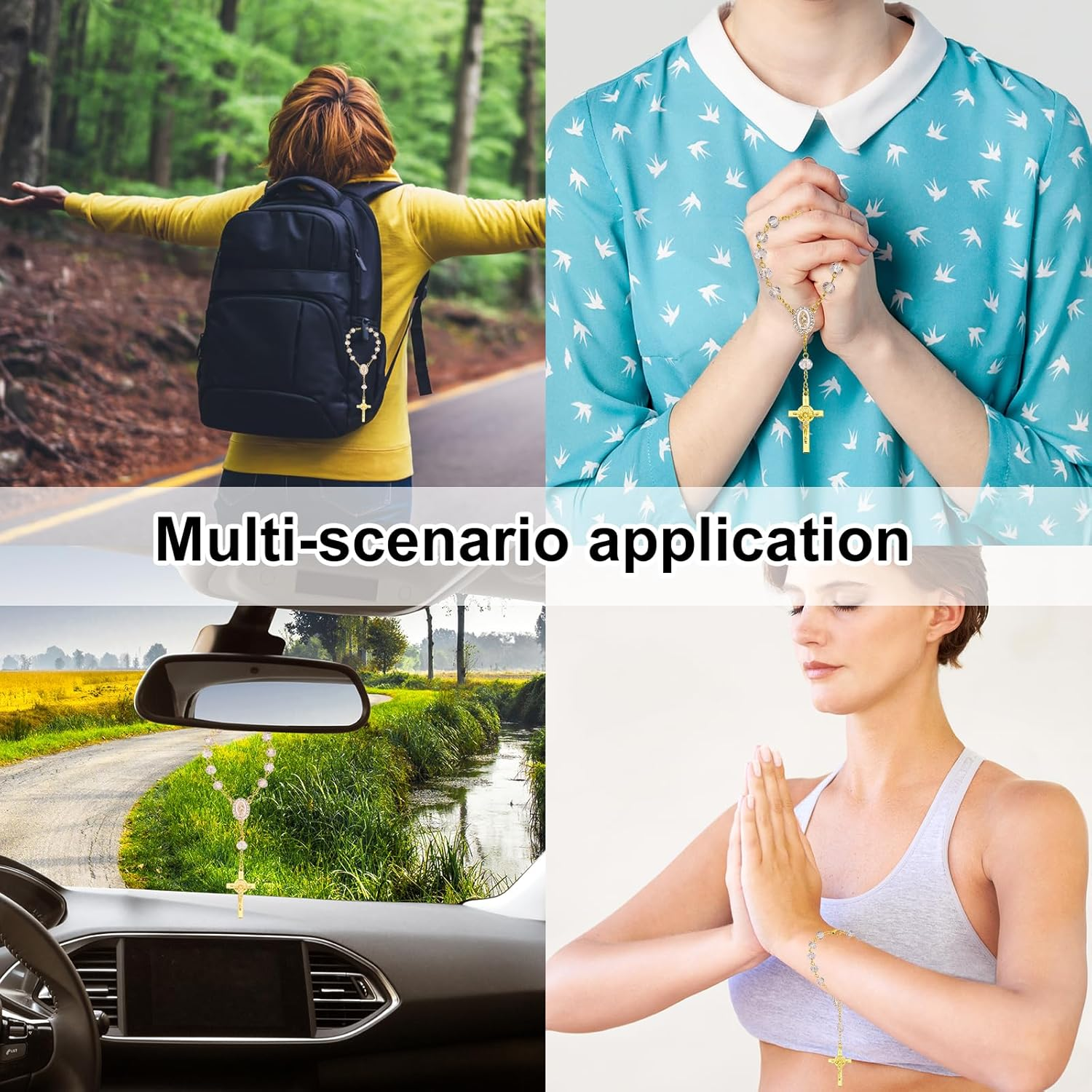 Rosary for Car Mirror Hanging, Stylish Car Rear View Mirror Accessories Catholic Rosary Hanging Ornament for Wedding Favors Baptism First Communion (Gray)