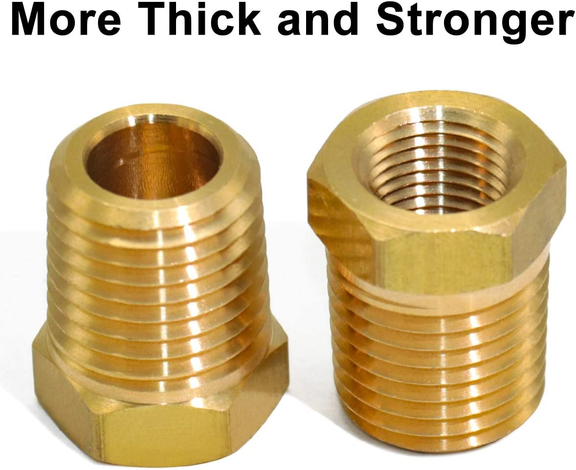 KOOTANS 4Pcs Heavy Duty 1/4" NPT Male Thread to 1/8" NPT Female Thread Brass Reducer Hex Bushing Brass Fitting Pipe Hose Tube Adapter Convert