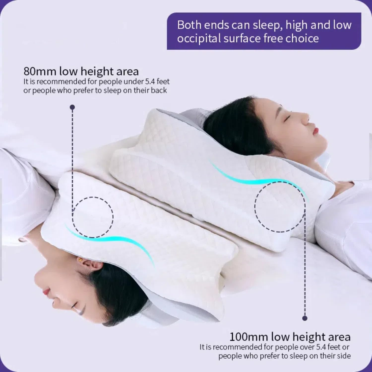Cervical Neck Pillow, Pain Relief Cooling Butterfly Pillow, Odorless Ergonomic Memory Foam Pillows, Orthopedic Bed Pillow for Side Back and Stomach Sleepers with Pillowcase,Earplugs​, Sleep Mask