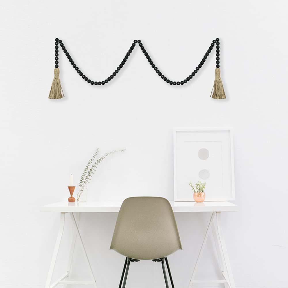 58In Farmhouse Beads Wood Bead Garland with Tassels, Rustic Farmhouse Decor for Farmhouse Tiered Tray Farmhouse Wall Decor (Black) image number 4