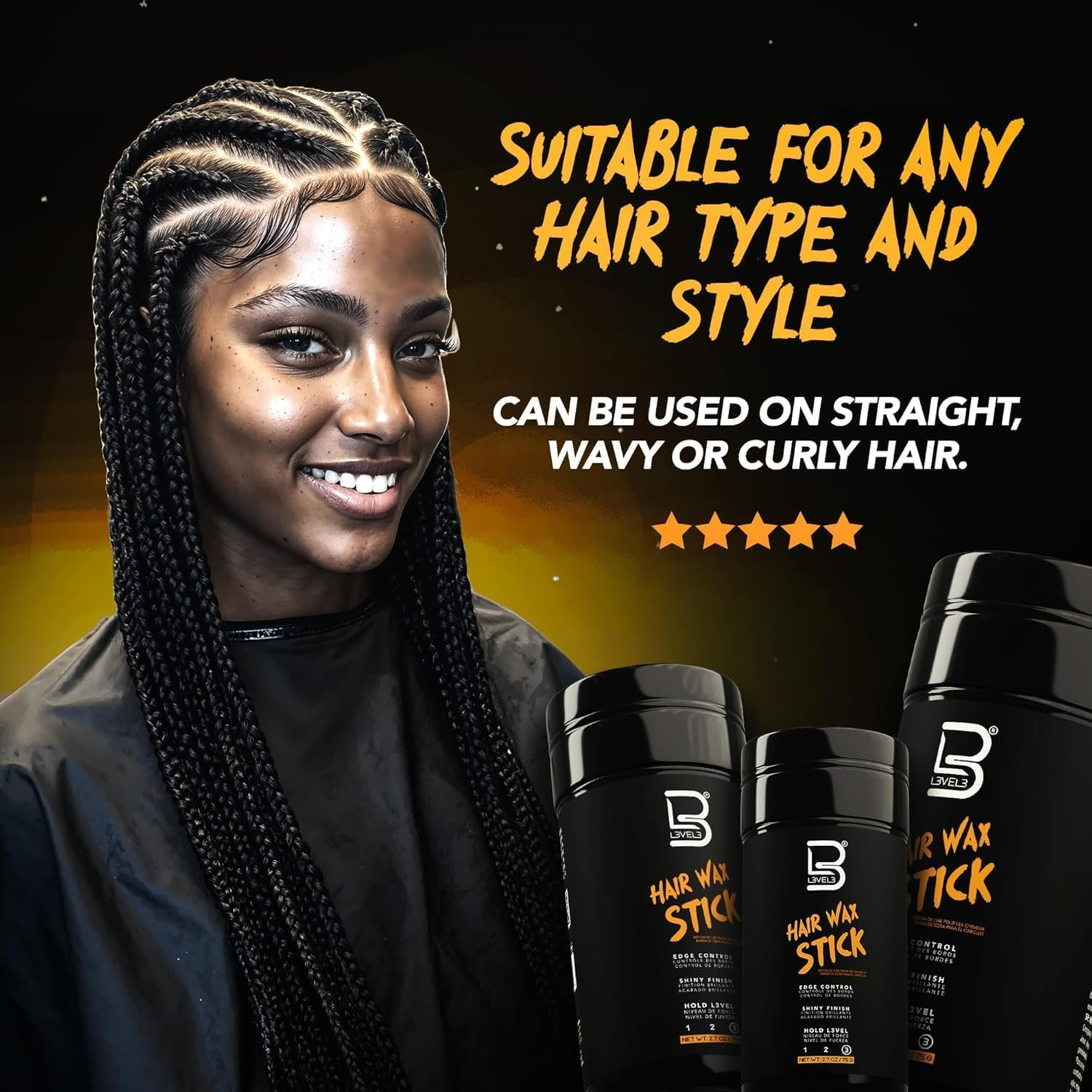 L3 Level 3 Hair Wax Stick - Hair Smoothing Stick with Coconut Oil and Mineral Oil image number 2