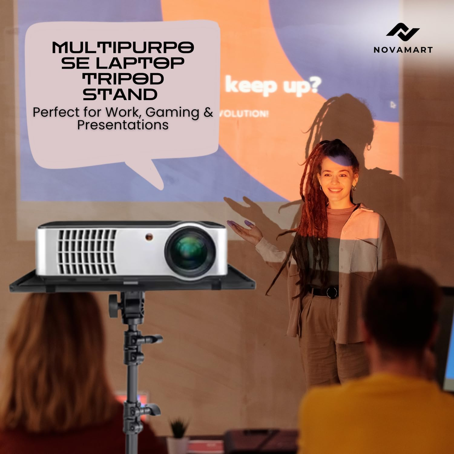 NOVAMART Adjustable Laptop Tripod Stand with Phone Holder &ndash; Portable Alloy Mount for Desk, Stage & Studio image number 3