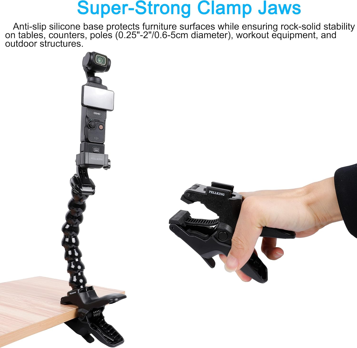 Pellking Gooseneck Super Clamp Mount for DJI Osmo Pocket 3 & Action Cameras image number 5