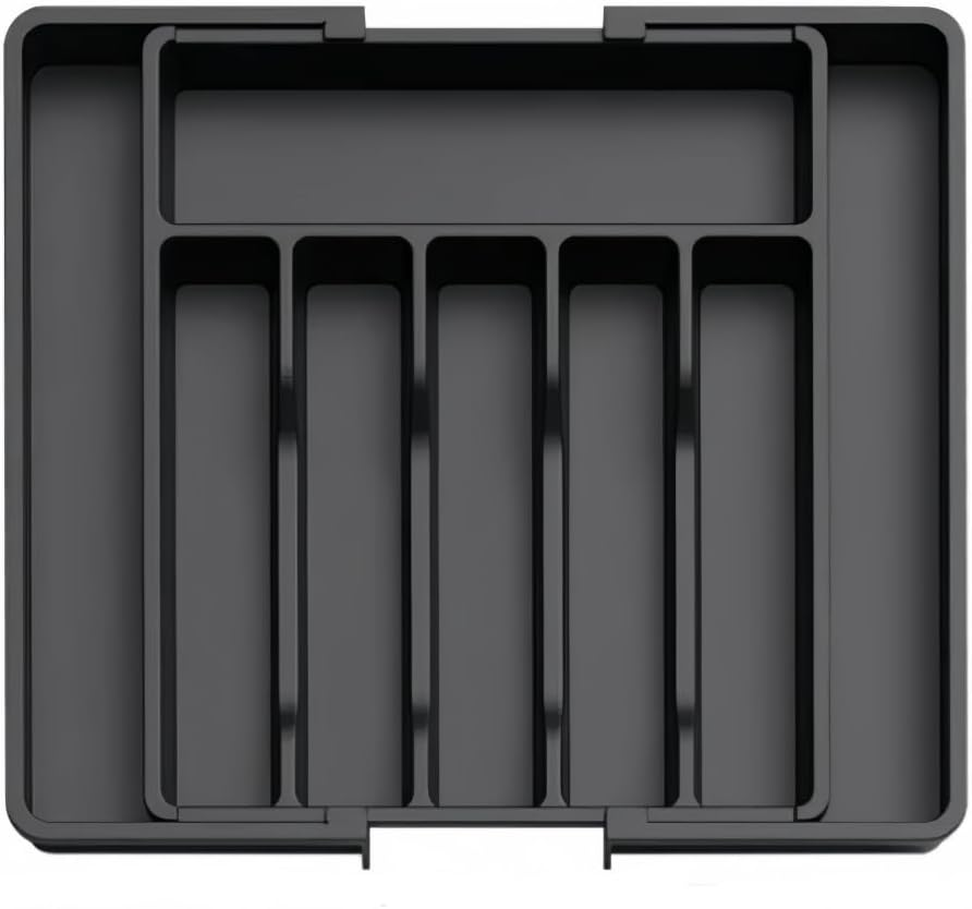 Adjustable Kitchen Cutlery Drawer Organiser, Expandable Utensil Tray, Large Black Storage for Silverware image number 3