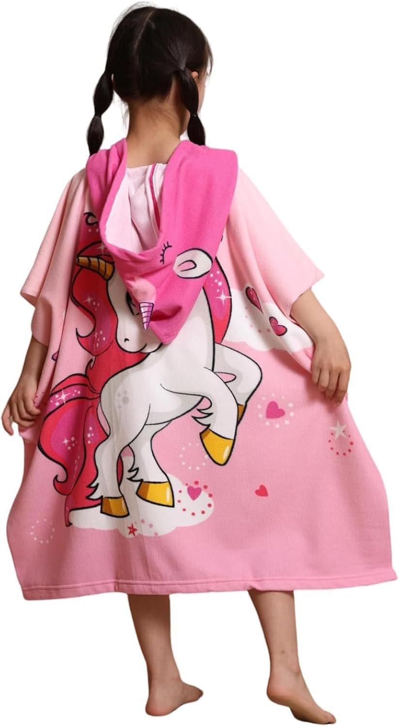 Kids Hooded Poncho Towel - Unicorn Bath Beach Cover-Up for Girls Age 3-8, Soft Microfiber Swim Towel with Snap Closure (75Cm X 150Cm, 350G) image number 2