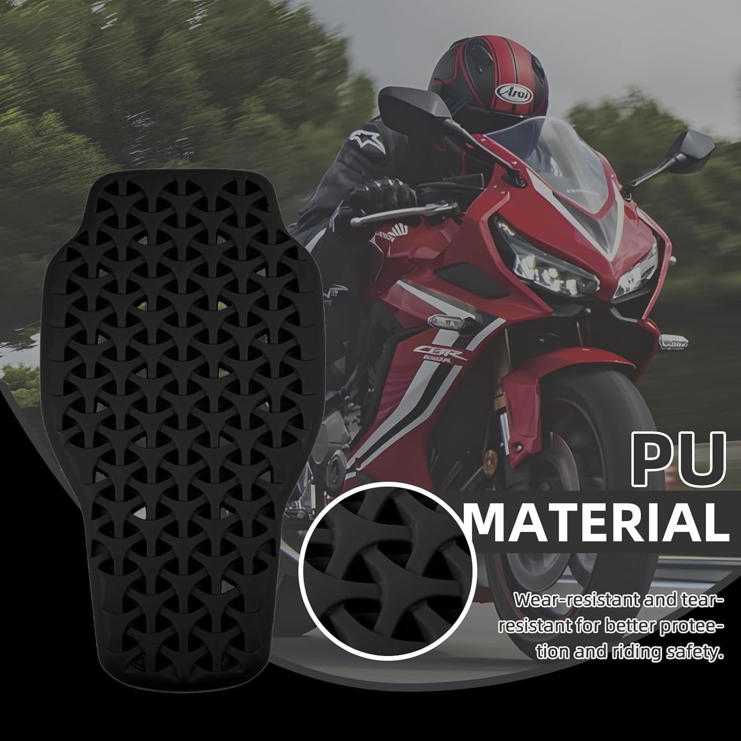 Motorcycle Back Protector PU Shockproof, Motorcycle Jacket Insert Back Protector Removable, Breathable Suitable for Motorcycle Jackets, Cycling, Skiing, Roller Skating - Black image number 5