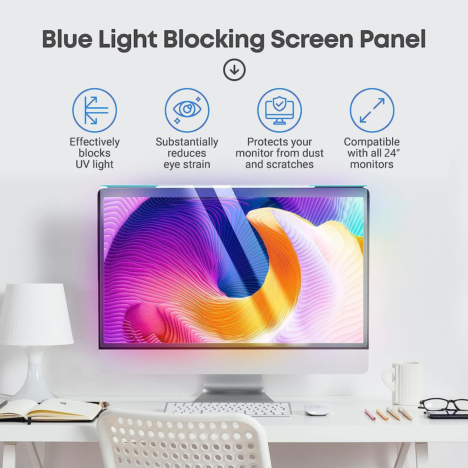 Blue Light Blocking Screen Protector Panel for 24 Inch Diagonal LED PC Monitor Anti-Uv Eye Protection Filter Film - Widescreen Monitor Frame Hanging Type image number 2