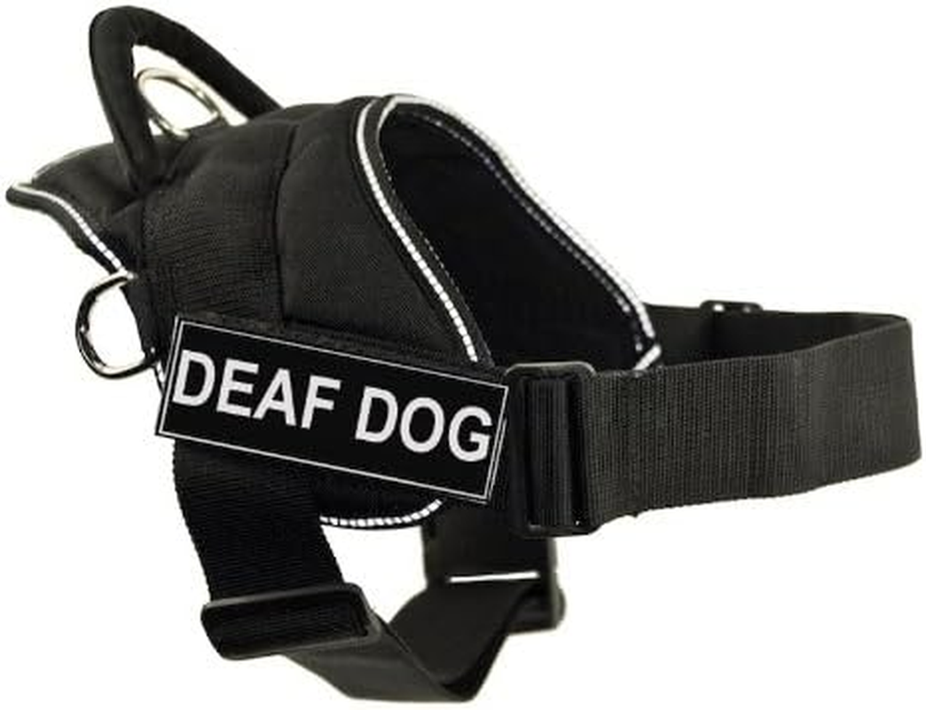 DT Fun Works Harness, Deaf Dog, Black with Reflective Trim, Large - Fits Girth Size: 32-Inch to 42-Inch