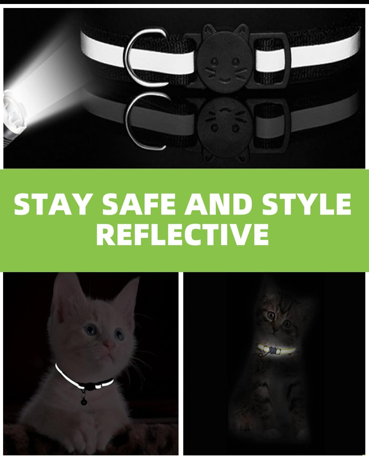 KGDUYC 3 Pieces Reflective Cat Collar with Safety Clasp and Bell, Adjustable Collar Cat Kitten Cat Collars Quick Release Reflective Kitten Collar, 19-32 Cm, Black image number 1