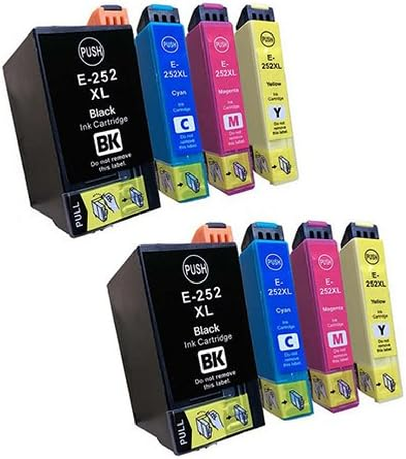 8-Pack Generic Ink Cartridge Replacement for Epson 252 252XL High Yield Inkjet [2BK,2C,2M,2Y] Compatible with Epson Workforce WF-3620, WF-3640, WF-7610, WF-7620 WF-7725