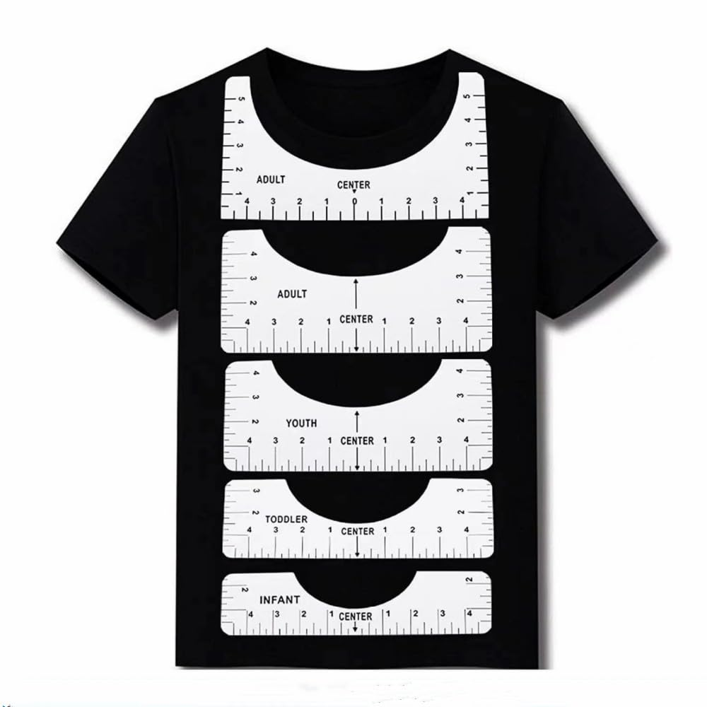 T-Shirt Alignment Rulers, 5 Pcs Tshirt Ruler Guide for HTV Vinyl Heat Transfer Vinyl and Sublimation, Adult Youth Shirt Centering Ruler Set with 1 Pcs Measuring Tape image number 2