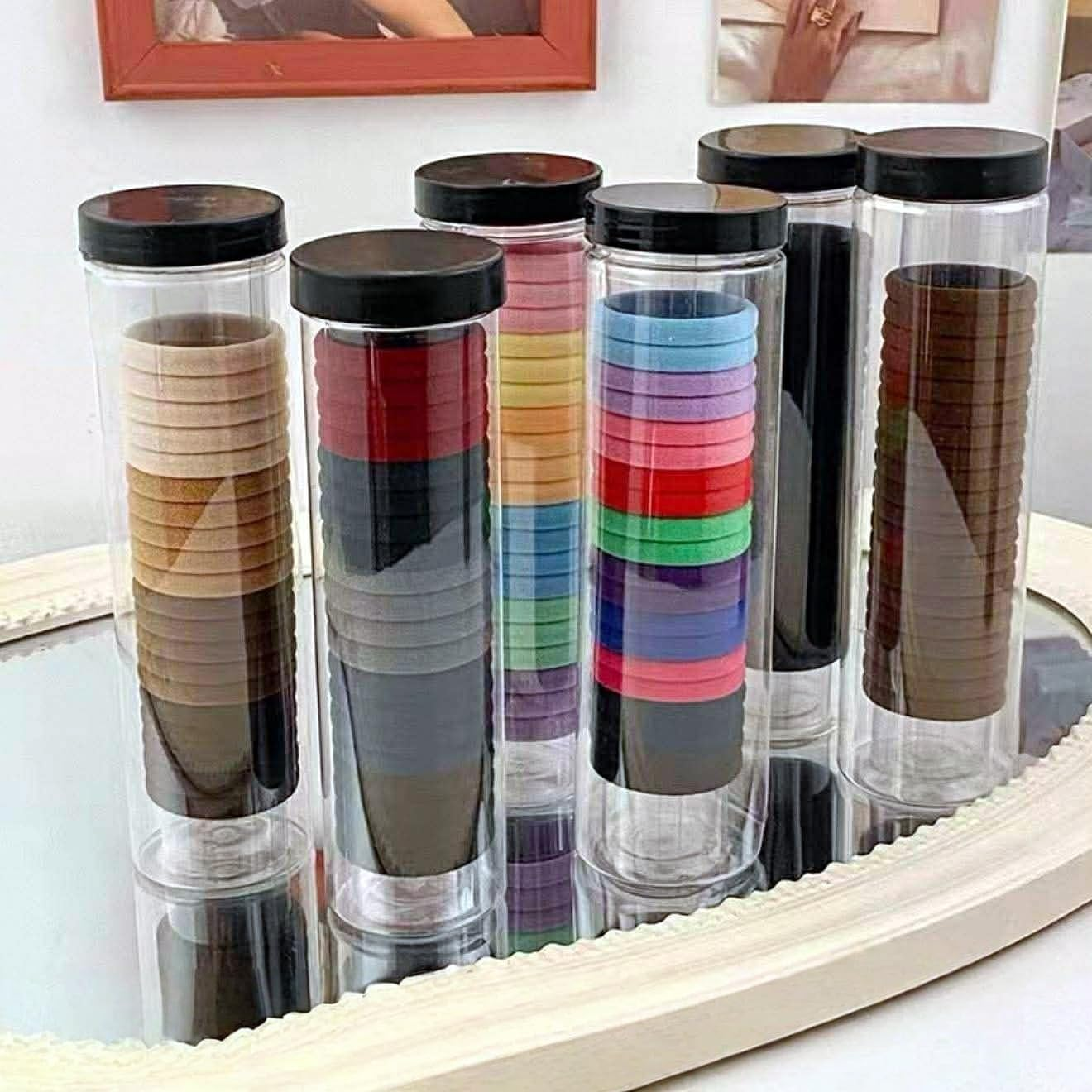 36Pcs/5Cm High Elastic Hair Ties, Multi-Colour Hair Bands Mixed with Storage Jars,Ponytail Holderes with Storage Jar,Soft & High Elastic Hair Bands, High Ponytail Holder (Brown #2)
