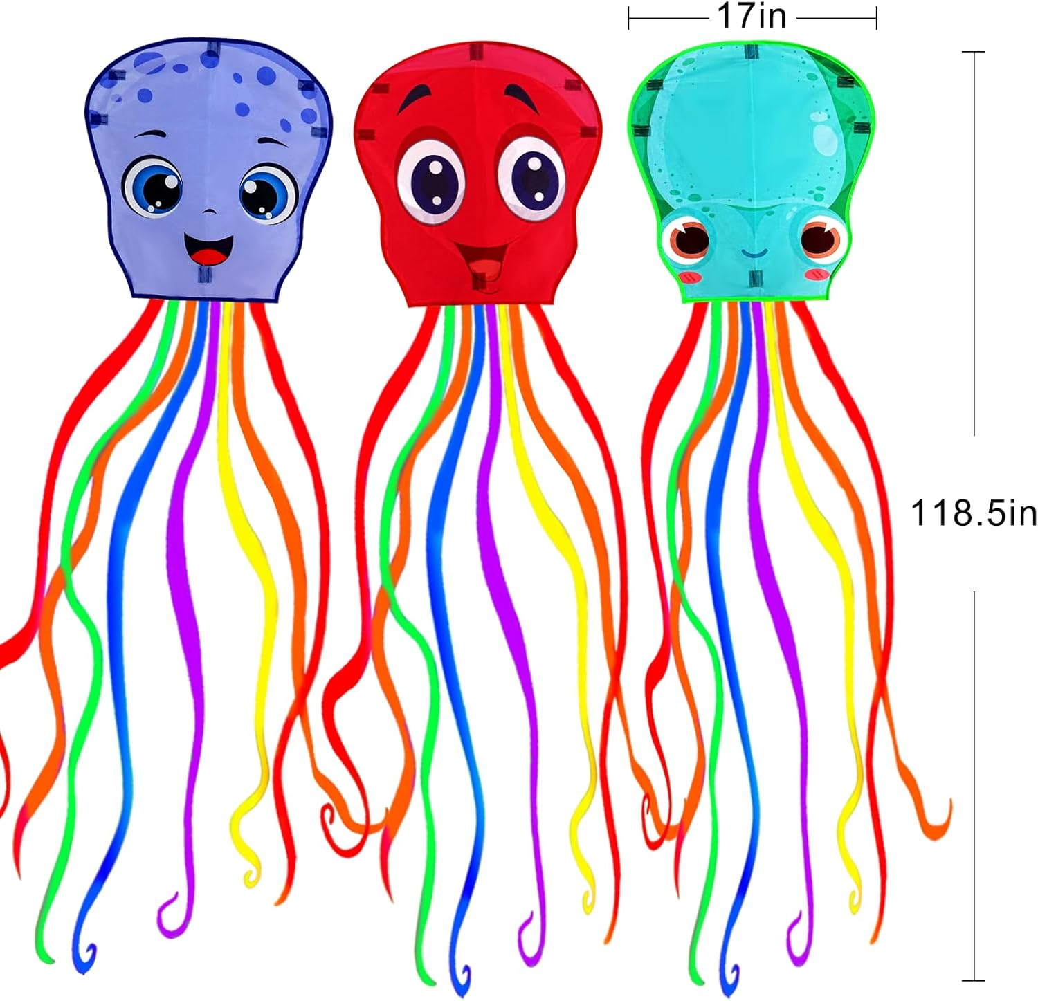 Touch the Sky 3 Packs Cartoon Octopus Kite for Kids and Adults, Easy to Fly, Exquisite Fabrics and Unique Structure Design, Excellent Outdoor Games and Activity Toys, Suitable for Beginners (Style 2) image number 2