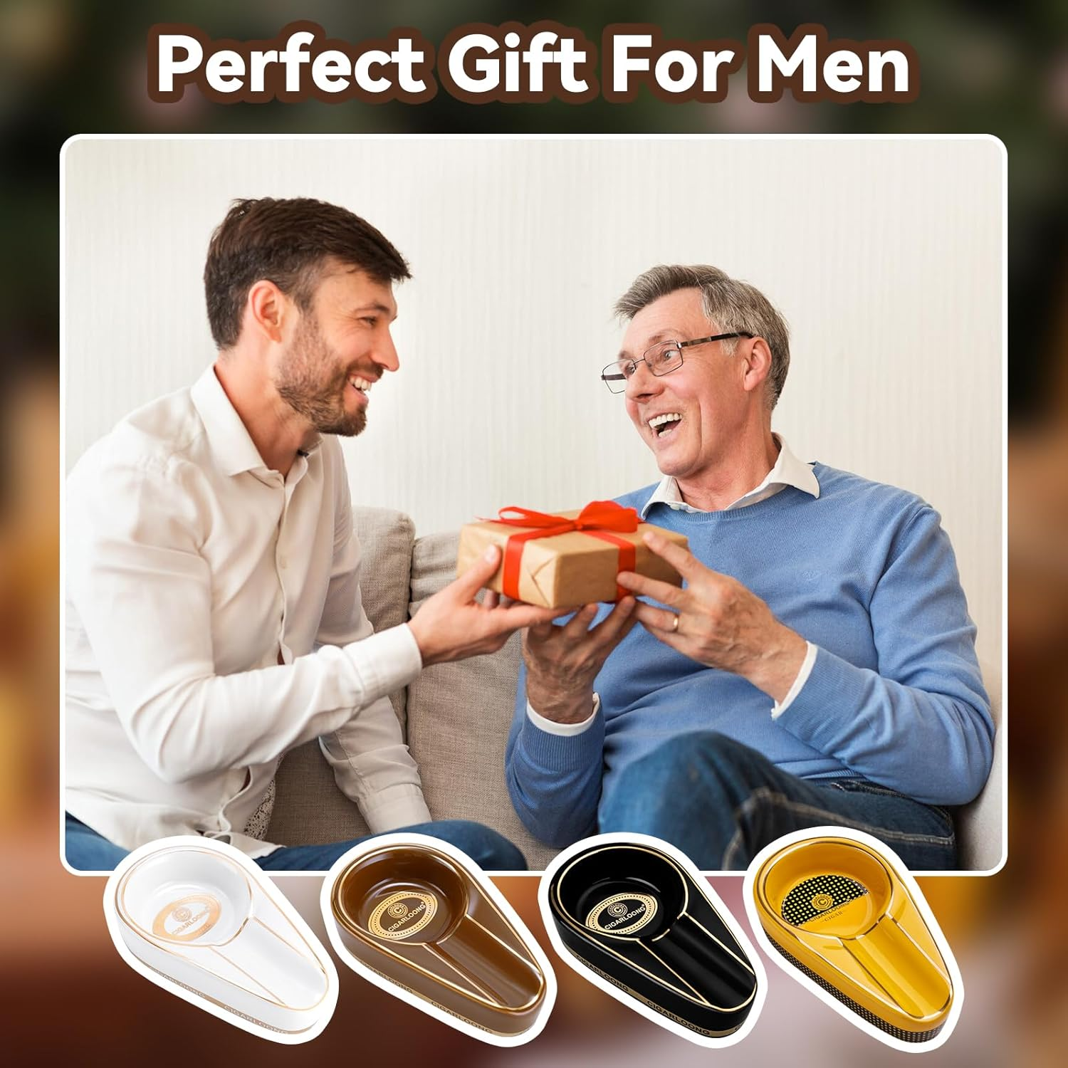 Cigar Ashtray for Outdoor, Ceramic Ashtray, Portable Cigar Ashtray for Home, Patio, Travel (Yellow) - Black image number 7