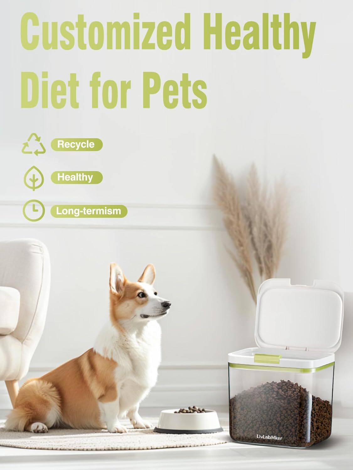 Livlab Mker 5Lbs/80Oz/4.3Qt Airtight Dog Food Storage Container with Lids,Dog Treat Container with Measuring Cup,Dry Pet Food Storage Bin for Dogs,Cats,And Birds 4.5L image number 2