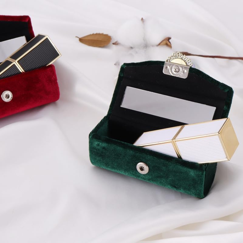 Lipstick Case Holder with Mirror, Vintage Velvet Lipstick Box Small Portable Lip Balm Organizer Bag for Women Girls (Wine Red, One Size) image number 3