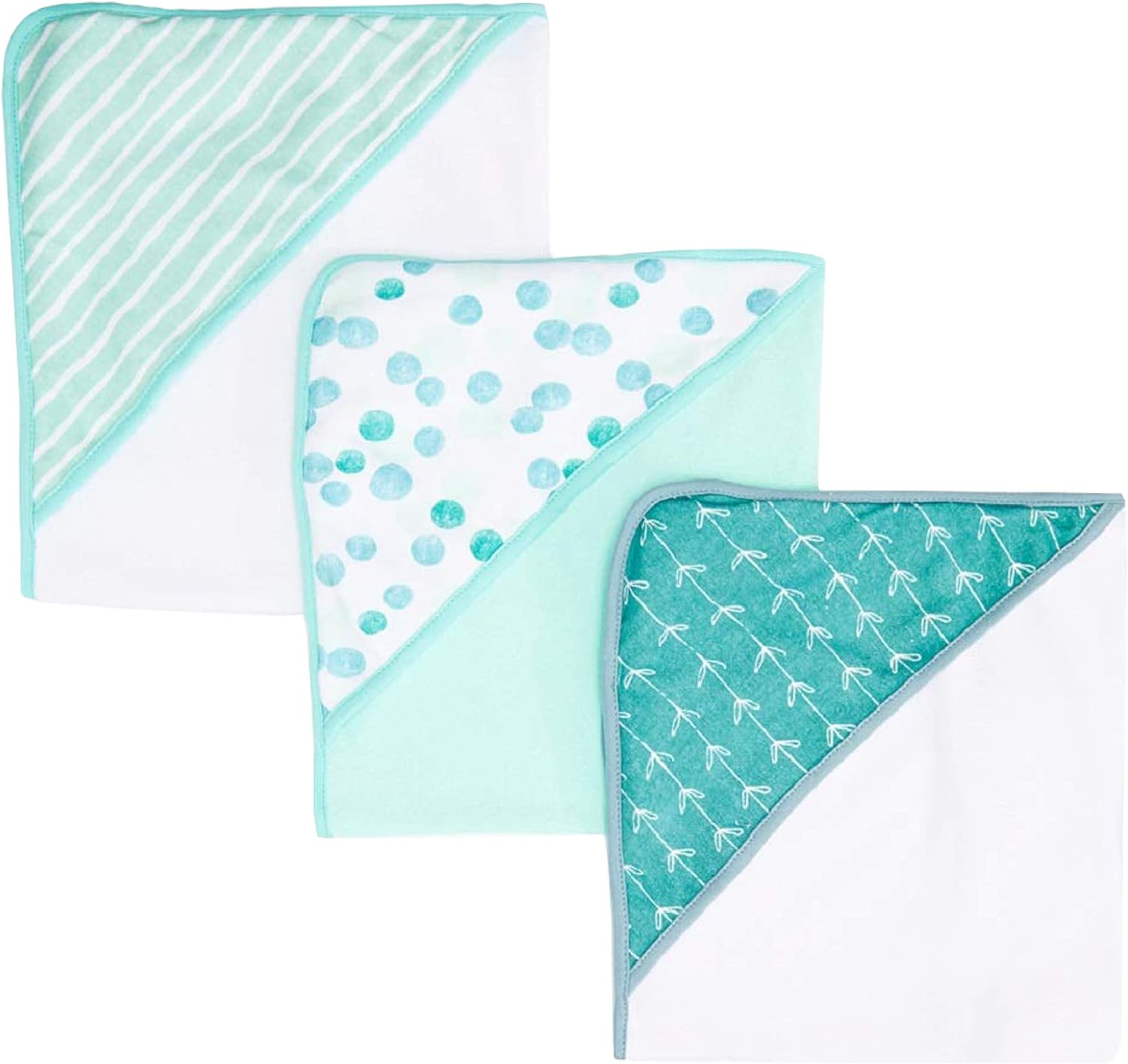 Spasilk Hooded Towel Set for Newborn Boys and Girls, Soft Terry Towel Set, Pack of 3, Green Dots image number 3