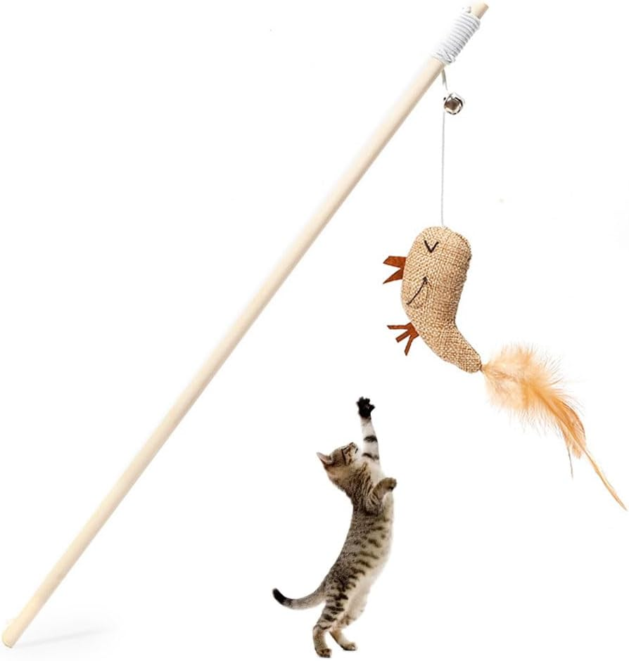 Cat Toy,Cat Interactive Toys,Squeak Cat Teaser Wand Toys, Interactive Bird Toys for Indoor Kittens, Sustainable 40 Cm Long Wooden Handles, Fun Exerciser Playing Toy for Kittens or Cats image number 3