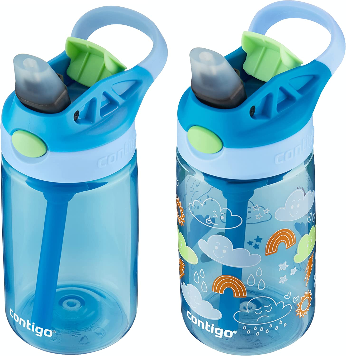 Contigo Kids Water Bottle with Redesigned AUTOSPOUT Straw, 14 Oz., 2-Pack, Blue Poppy and Periwinkle & Blue Poppy with Periwinkle and into the Clouds (2168478) - Watermelon  Dinos image number 2