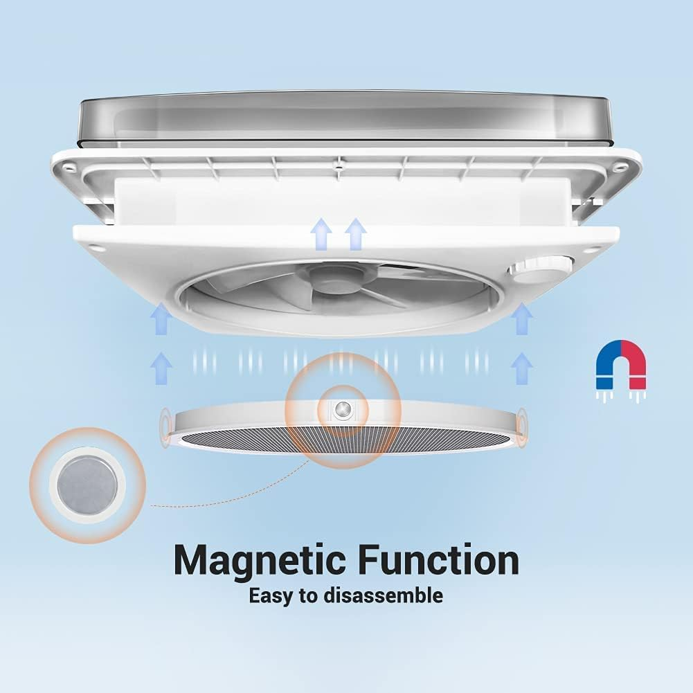 Large Air Flow RV Roof Vent Fan with Brushless DC Motor, Ultra Low-Noise Low-Power Energy-Saving Reversible Exhaust Fan for Motorhome Ventilation, with Remote and Intelligent Rain Sensor image number 3