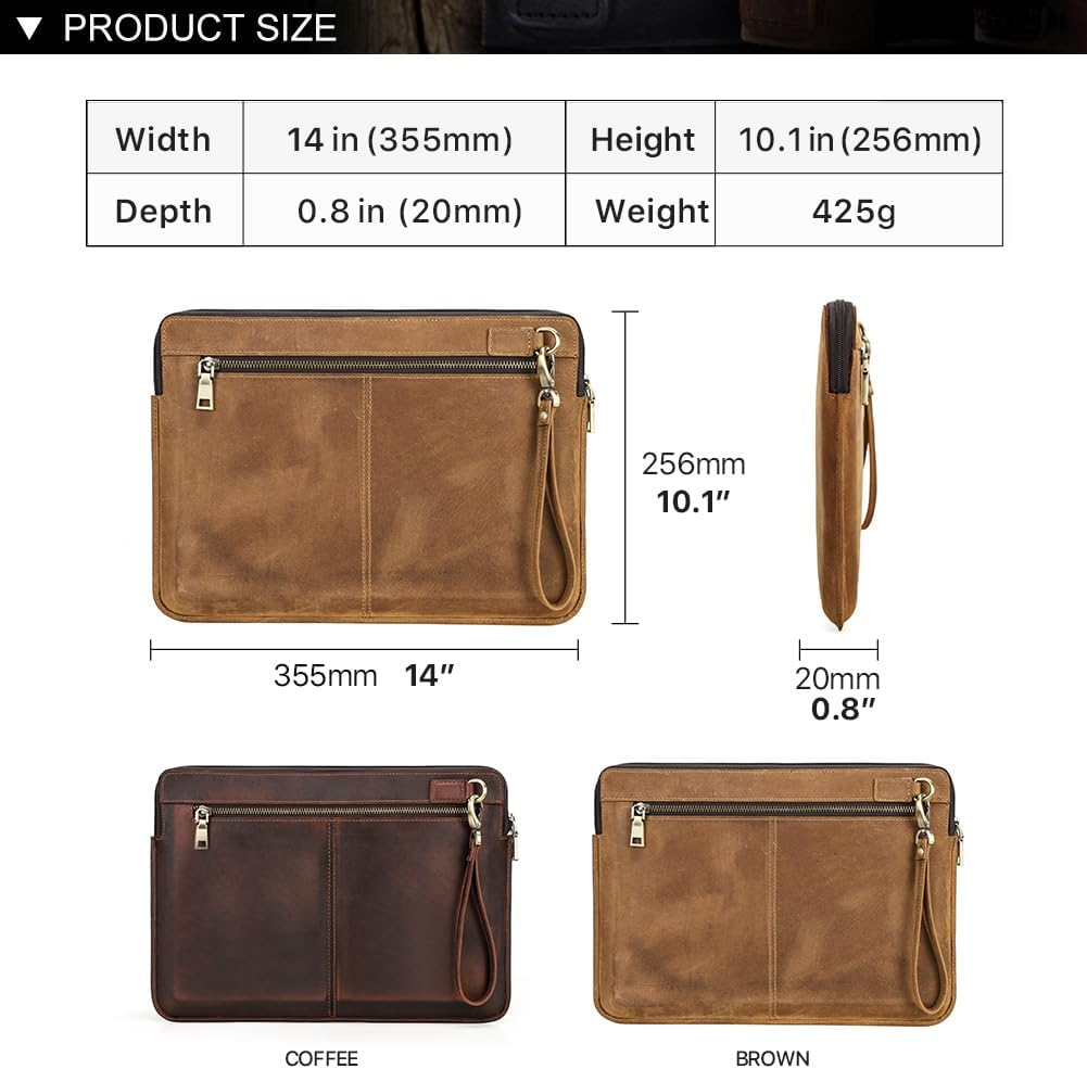 Contacts Genuine Leather Laptop Case Large Document Bag Notary Bag Slim Briefcase for Men - Coffee image number 3