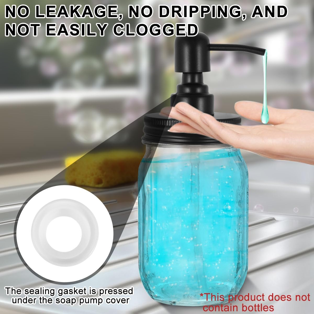 Fizocosisto 4Pcs Mason Jar Soap Dispenser Lids with Pumps, 304 Stainless Steel, Leakproof, Decorative, Black image number 6