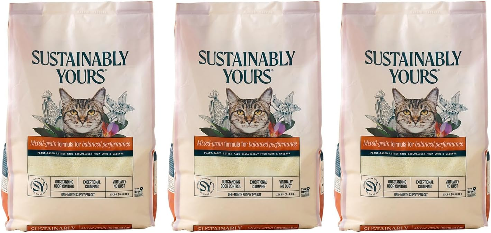OFT Original Sustina Bries Yuers Multi-Cat 12.2 Lbs (5.9 Kg) X 3, Hardening, Unscented, Colorless, Natural Material, Grain-Based Cat Litter, Less Dust, Small and Medium Mixed Grains image number 2