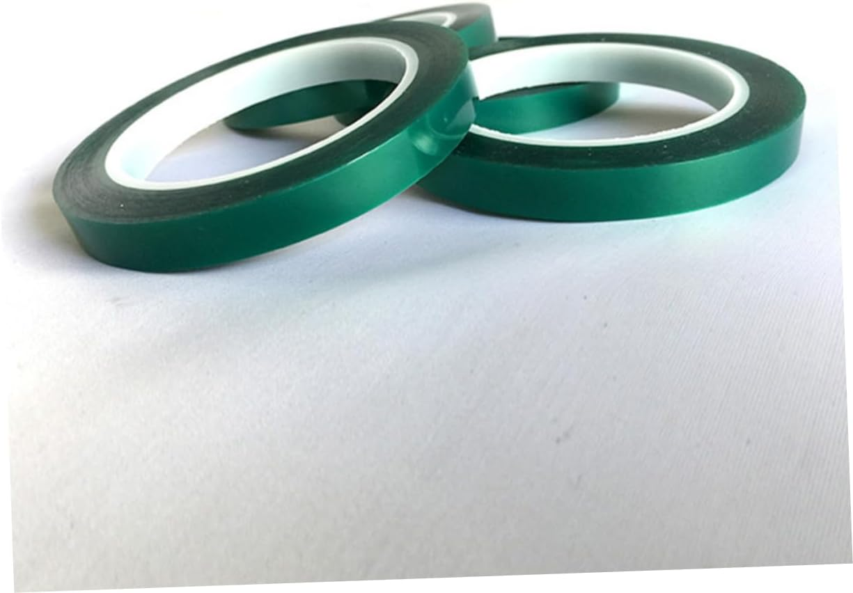 GARVALON 5Pcs Green Pet High Temperature Adhesive Tape 8Mm X 33M 0.06Mm Thickness for Car Spray Paint Circuit Board Shielding Plating Automotive Use image number 1
