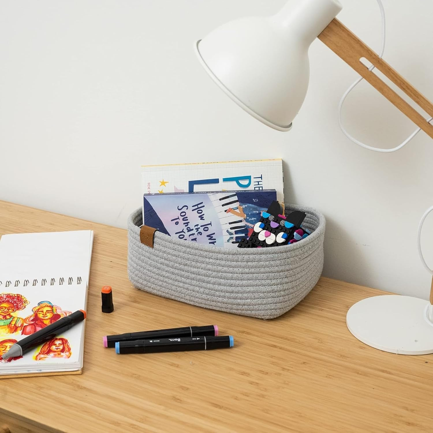 DENJA & CO Decorative Storage Basket Organiser Set of 3 - Woven Cotton Rope Baskets for Bathroom Storage - Nursery Organisation Baskets for Toys, Books, Diapers - Rectangle Basket Set for Home Decor image number 4