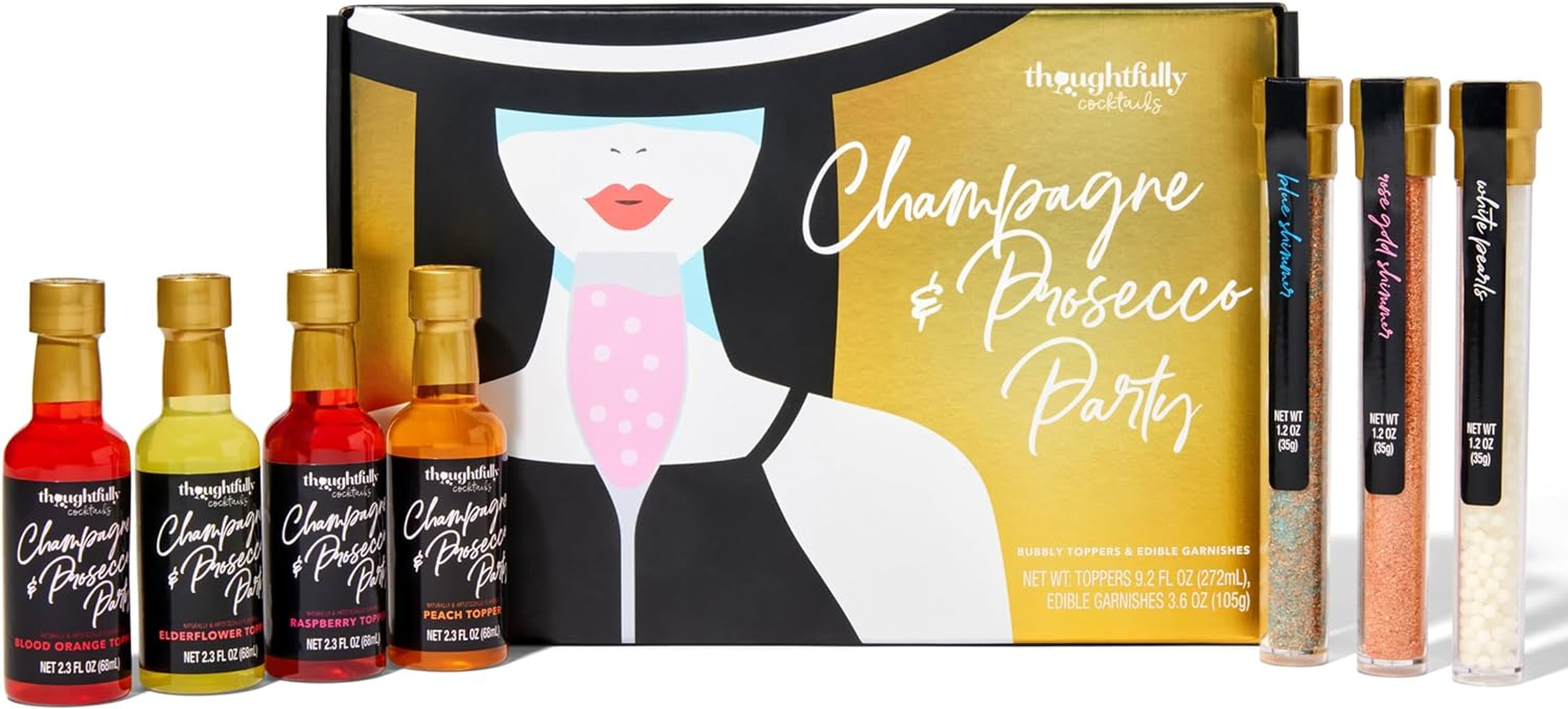 Thoughtfully Cocktails, Bubblies' Prosecco Cocktail Toppers, Includes 4 Fruit-Flavoured Cocktail Mixes, Sweet Edible Pearls and Edible Rose Petals (Contains NO Alcohol) image number 5