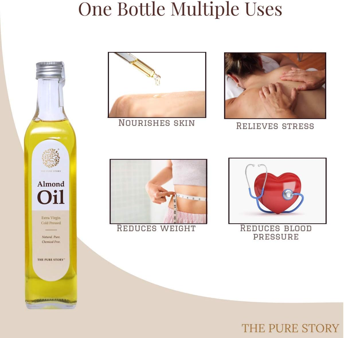 The Pure Story 100% Pure Cold Pressed Sweet Almond Oil for Hair, Skin, Face Care & Massage 100Ml image number 3