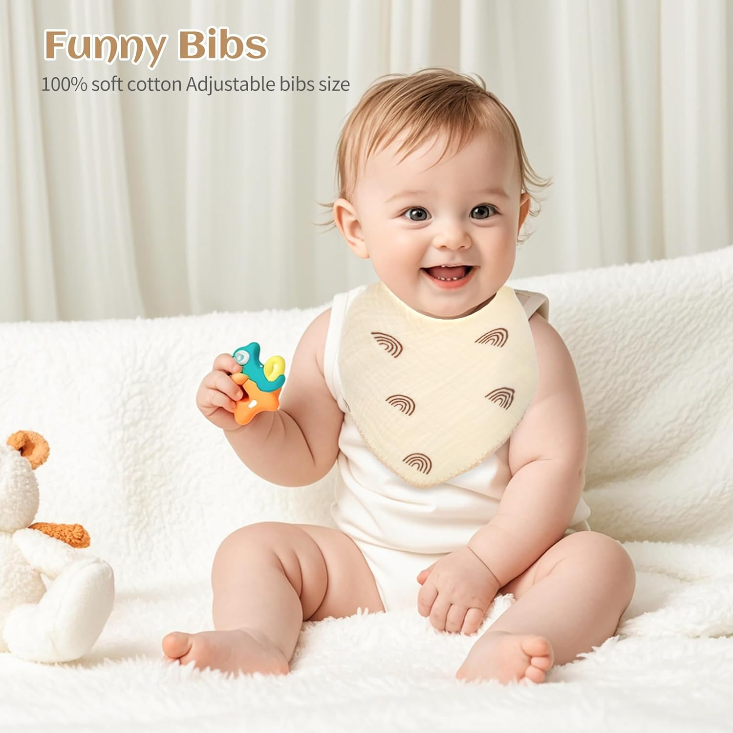 Omebel Baby Shower Gifts, 8PCS Newborn Baby Gifts for Girls Boys, Baby Lovey Blanket Wooden Rattle & Greeting Card with Baby Gift Basket image number 2