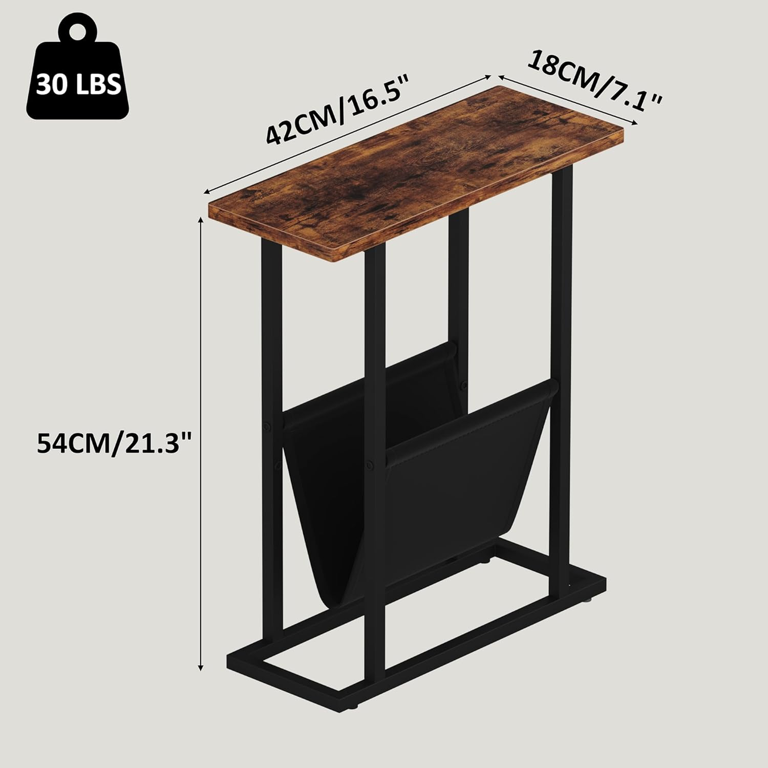 HOMEFORT Narrow End Table with Magazine Holder Slim Side Table for Living Room, Bedroom, Sofa Small Spaces, Rustic Brown image number 1