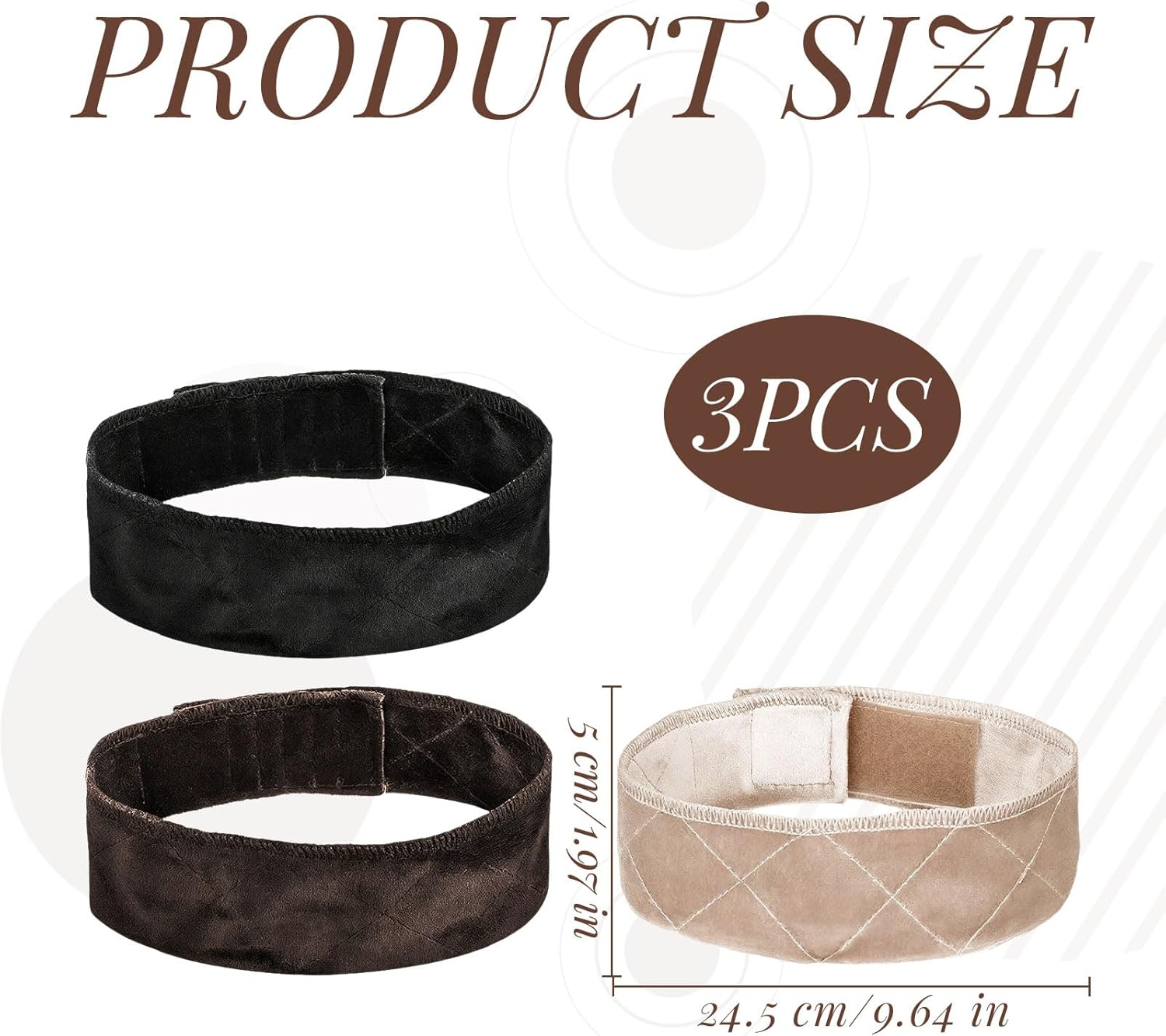 Wig Grip, 3 Pcs Wig Head Band, Adjustable Velveting Wig Cap Headband, Non Slip Breathable Head Band, Elastic Velvet Head Bands for All Day Wear, Keep Comfortably Secured in Place image number 3