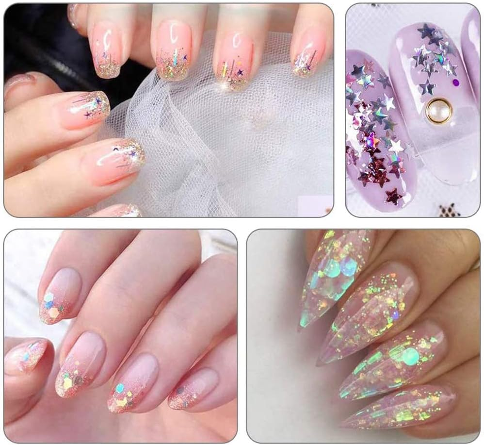 2 Box Holographic Nail Sequins Colorful Nail Glitter Fine Glitter with Heart Flower Moon Stars Shape for Makeup Body image number 2