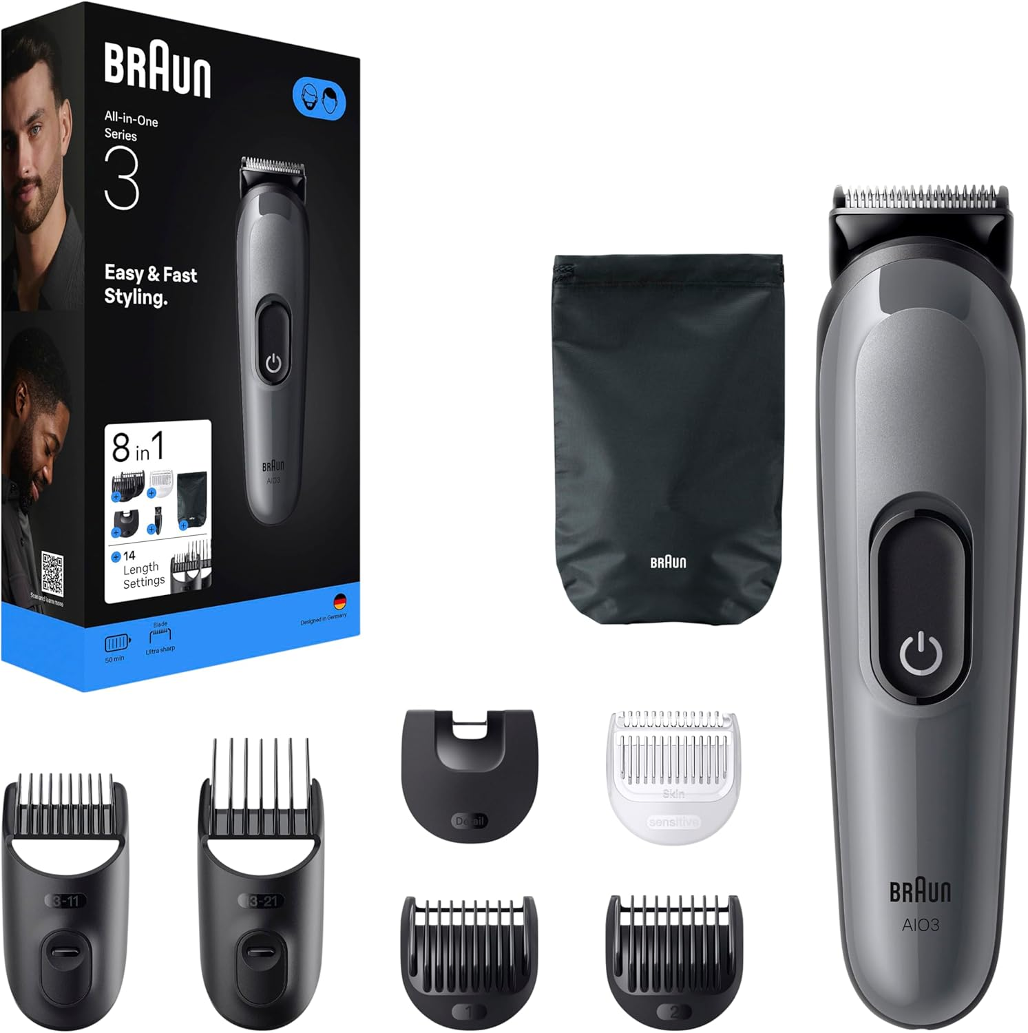 Braun AIO3540 All-In-One Series 3 Beard Trimmer with 8In1 Grooming Kit image number 1